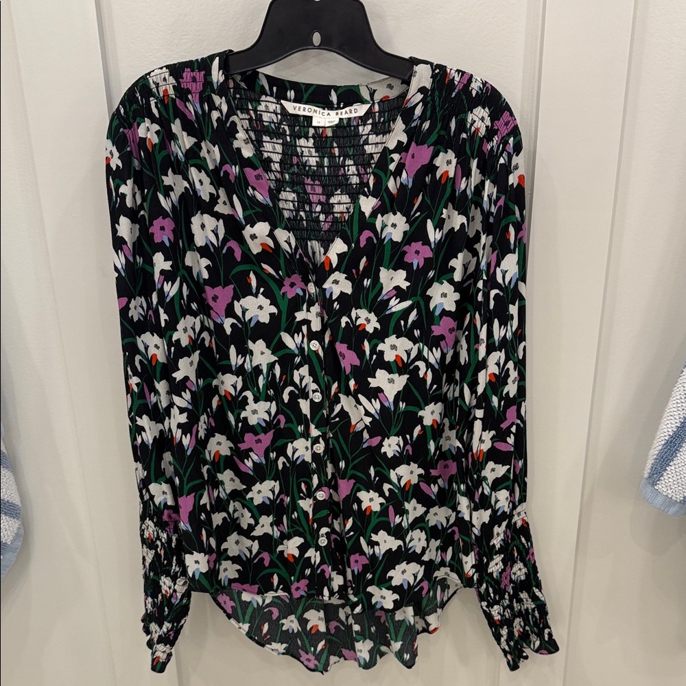 Veronica Beard Black Floral Top